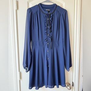 Express Long Sleeve Blue Dress with Ruffle Detail